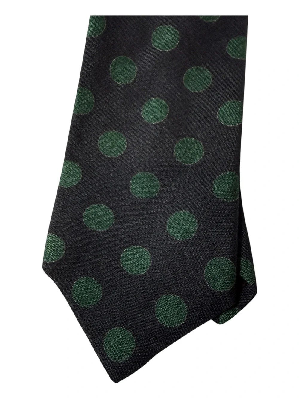 STRUCTURE Vintage 100% Linen Tie 90s Corporate Sleaze USA Made Green Polka Dot
